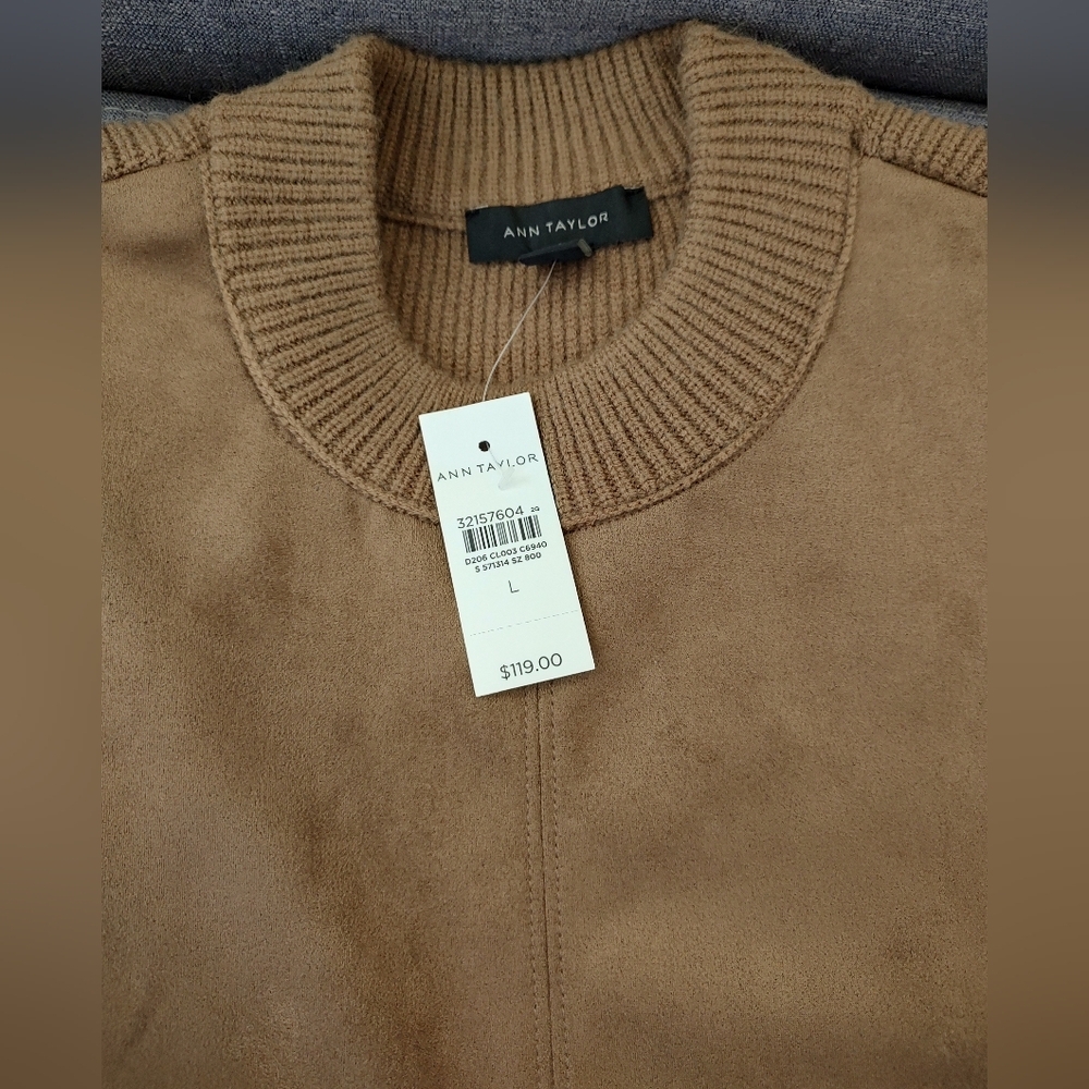 Ann Taylor Faux suede mixed media sweater Large - Picture 3 of 3